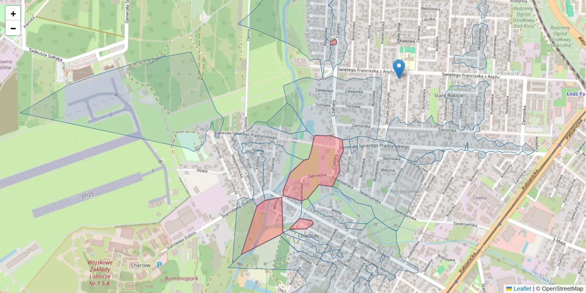 Szczegółowa mapa kodu pocztowego 93-464 z granicami, sąsiednimi kodami pocztowymi i urzędami pocztowymi