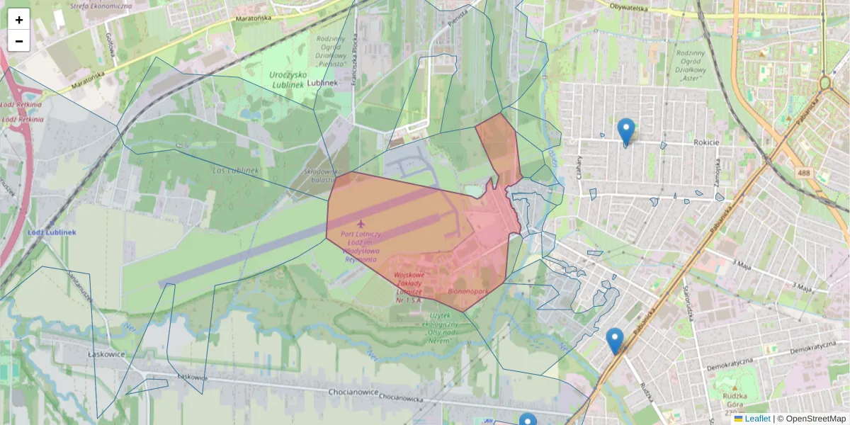 Szczegółowa mapa kodu pocztowego 93-467 z granicami, sąsiednimi kodami pocztowymi i urzędami pocztowymi
