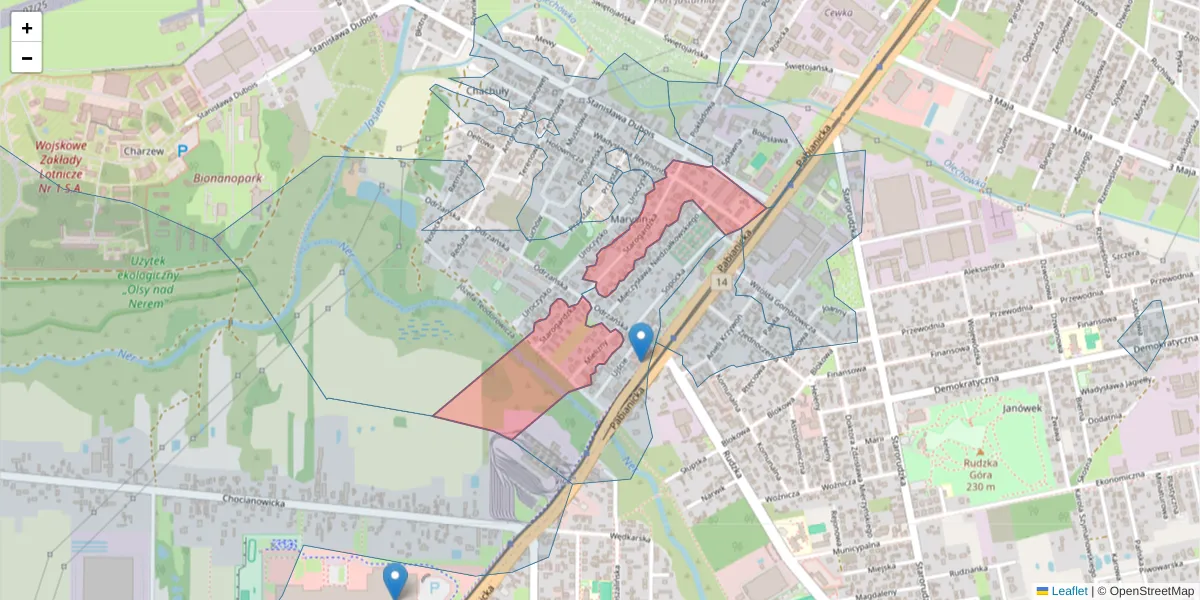 Szczegółowa mapa kodu pocztowego 93-491 z granicami, sąsiednimi kodami pocztowymi i urzędami pocztowymi