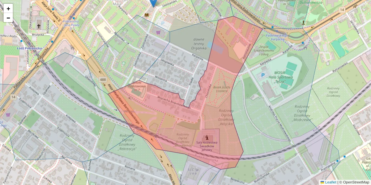 Szczegółowa mapa kodu pocztowego 93-534 z granicami, sąsiednimi kodami pocztowymi i urzędami pocztowymi