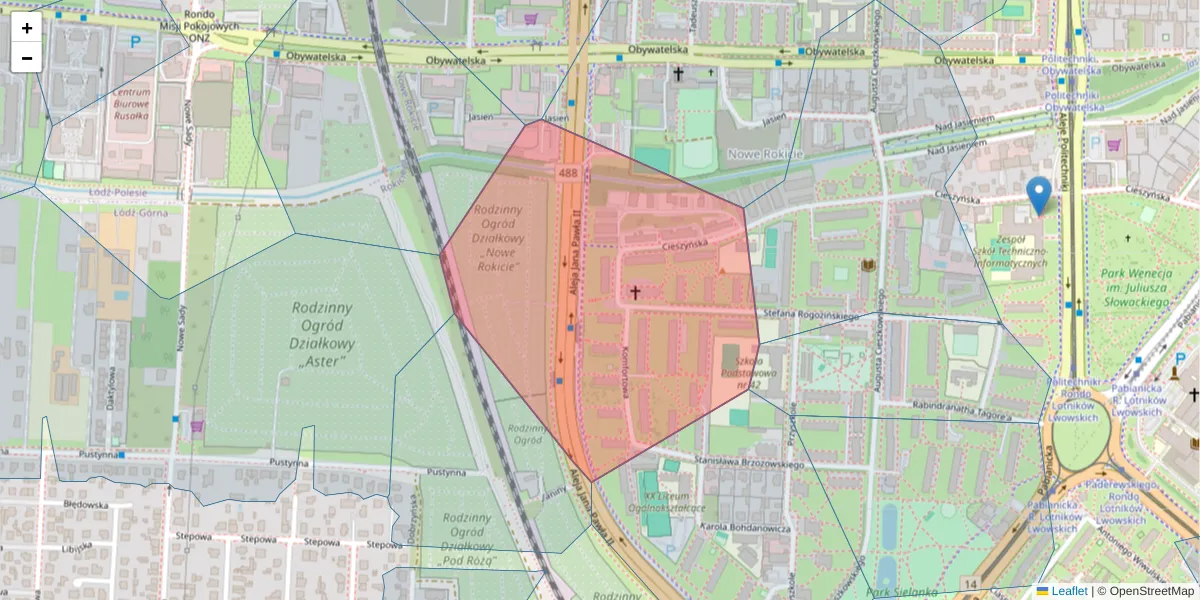 Szczegółowa mapa kodu pocztowego 93-554 z granicami, sąsiednimi kodami pocztowymi i urzędami pocztowymi