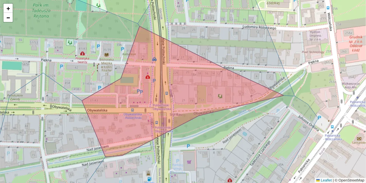 Szczegółowa mapa kodu pocztowego 93-557 z granicami, sąsiednimi kodami pocztowymi i urzędami pocztowymi