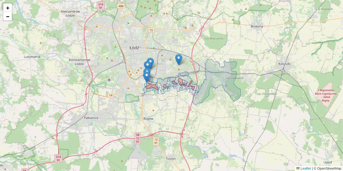 Szczegółowa mapa kodu pocztowego 93-610 z granicami, sąsiednimi kodami pocztowymi i urzędami pocztowymi