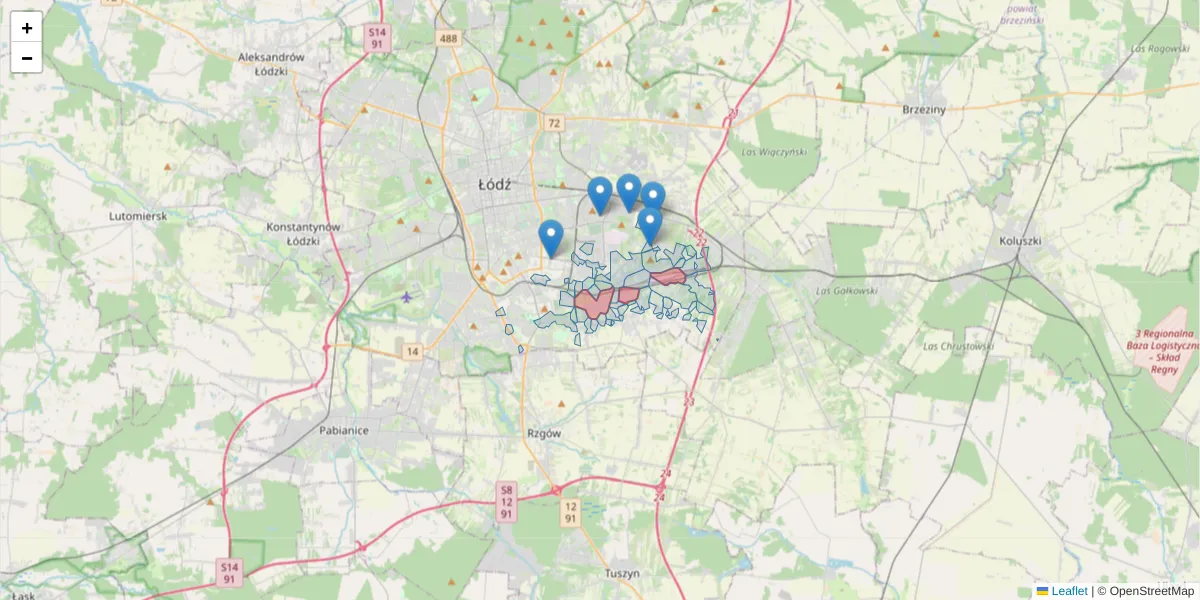 Szczegółowa mapa kodu pocztowego 93-636 z granicami, sąsiednimi kodami pocztowymi i urzędami pocztowymi