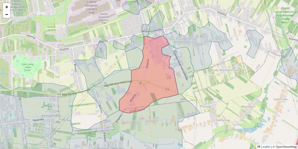 Szczegółowa mapa kodu pocztowego 93-640 z granicami, sąsiednimi kodami pocztowymi i urzędami pocztowymi