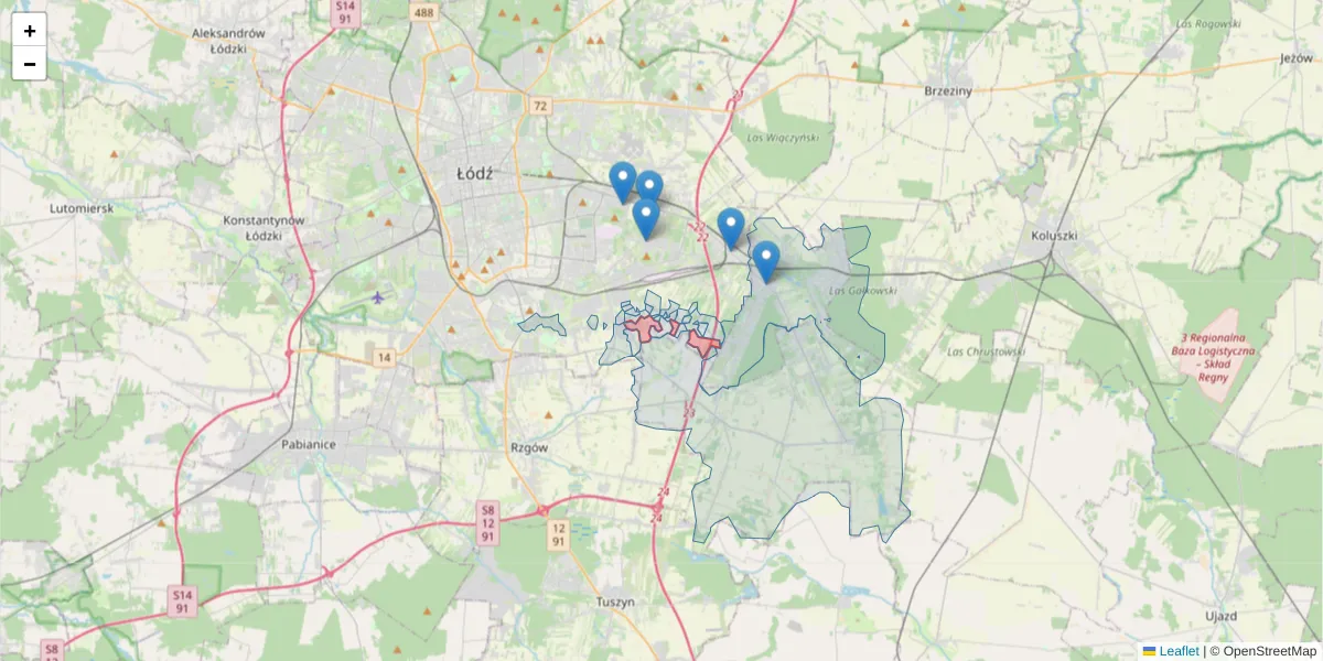 Szczegółowa mapa kodu pocztowego 93-645 z granicami, sąsiednimi kodami pocztowymi i urzędami pocztowymi