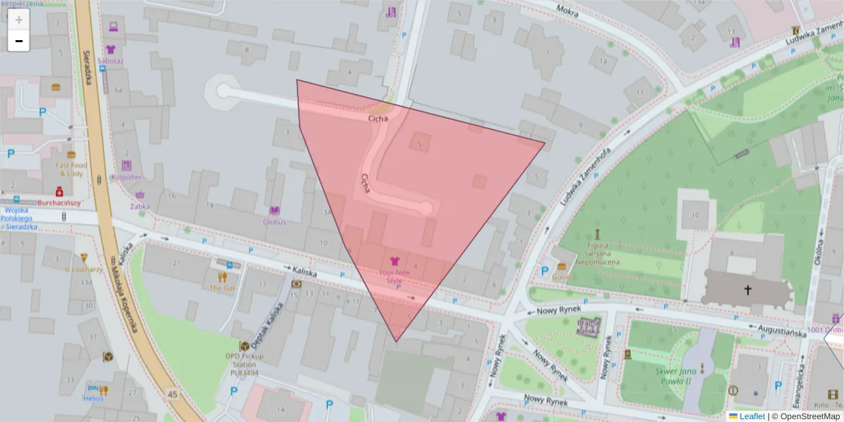 Szczegółowa mapa kodu pocztowego 93-800 z granicami, sąsiednimi kodami pocztowymi i urzędami pocztowymi