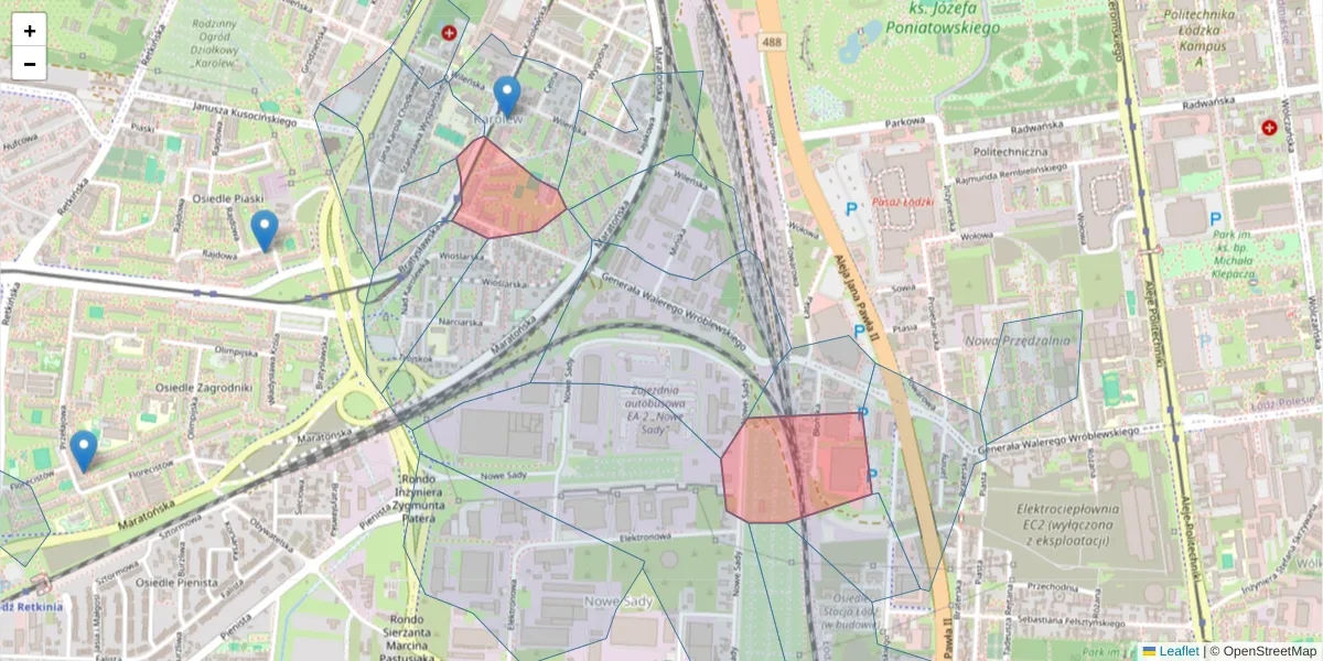 Szczegółowa mapa kodu pocztowego 94-035 z granicami, sąsiednimi kodami pocztowymi i urzędami pocztowymi