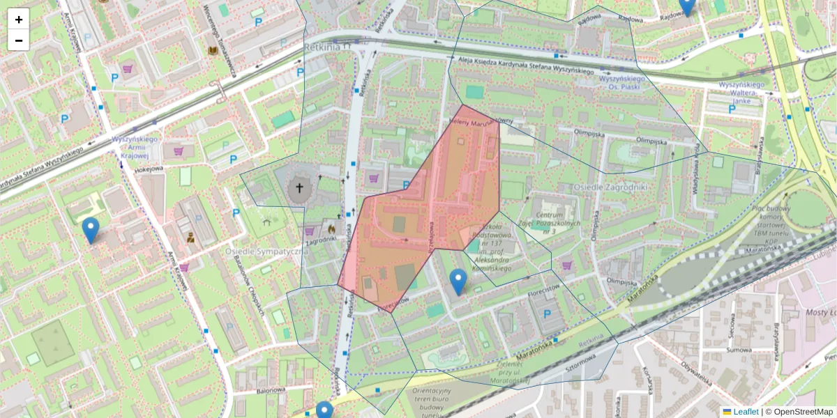 Szczegółowa mapa kodu pocztowego 94-045 z granicami, sąsiednimi kodami pocztowymi i urzędami pocztowymi