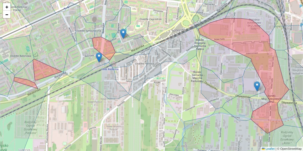 Szczegółowa mapa kodu pocztowego 94-102 z granicami, sąsiednimi kodami pocztowymi i urzędami pocztowymi