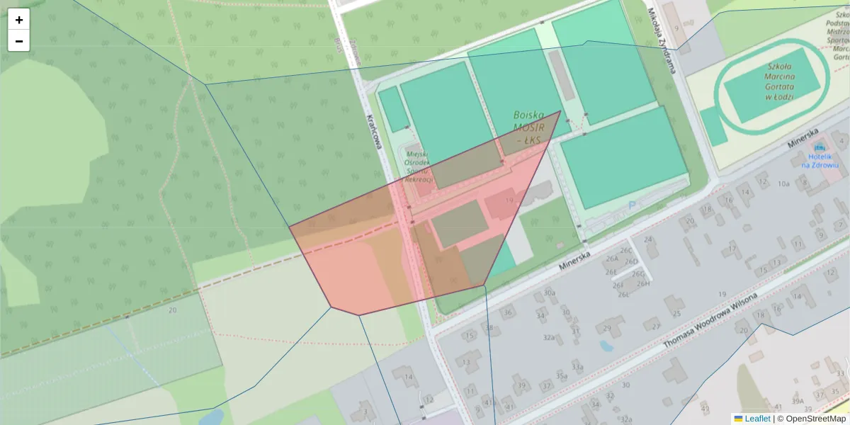 Szczegółowa mapa kodu pocztowego 94-134 z granicami, sąsiednimi kodami pocztowymi i urzędami pocztowymi