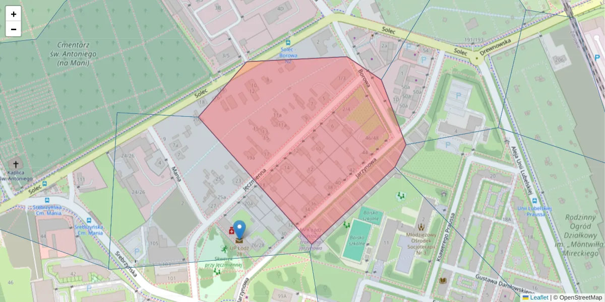Szczegółowa mapa kodu pocztowego 94-202 z granicami, sąsiednimi kodami pocztowymi i urzędami pocztowymi