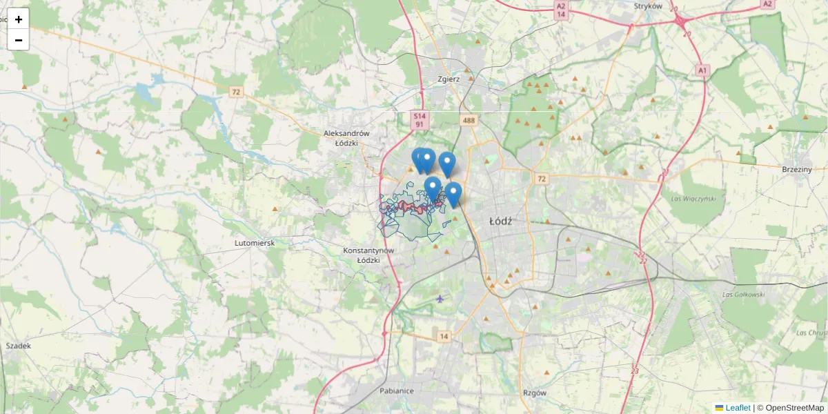 Szczegółowa mapa kodu pocztowego 94-221 z granicami, sąsiednimi kodami pocztowymi i urzędami pocztowymi