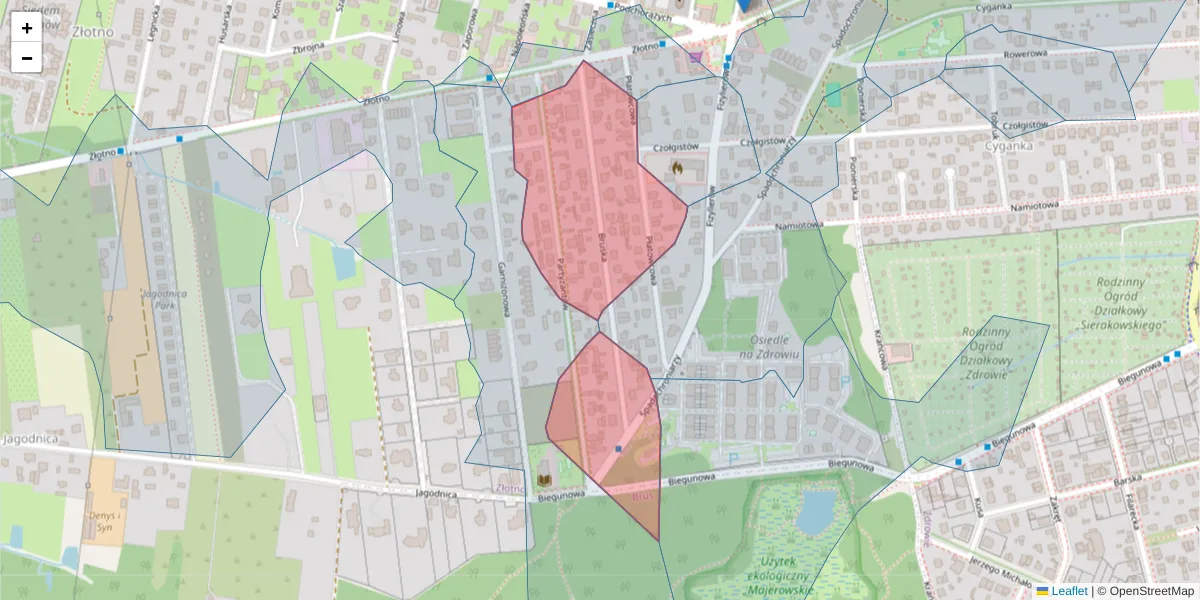 Szczegółowa mapa kodu pocztowego 94-223 z granicami, sąsiednimi kodami pocztowymi i urzędami pocztowymi