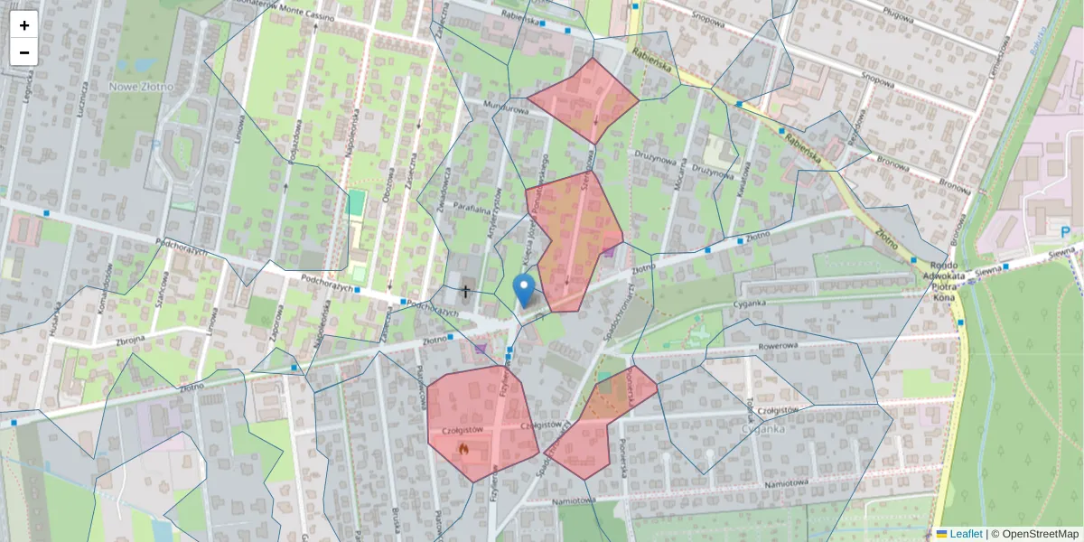 Szczegółowa mapa kodu pocztowego 94-225 z granicami, sąsiednimi kodami pocztowymi i urzędami pocztowymi