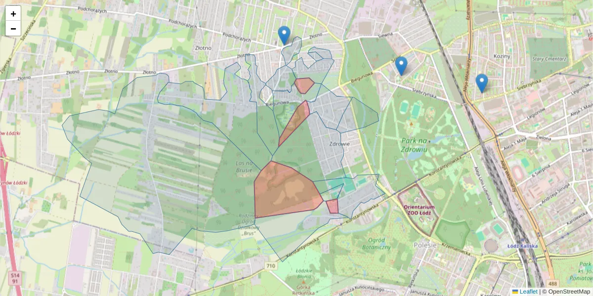 Szczegółowa mapa kodu pocztowego 94-305 z granicami, sąsiednimi kodami pocztowymi i urzędami pocztowymi