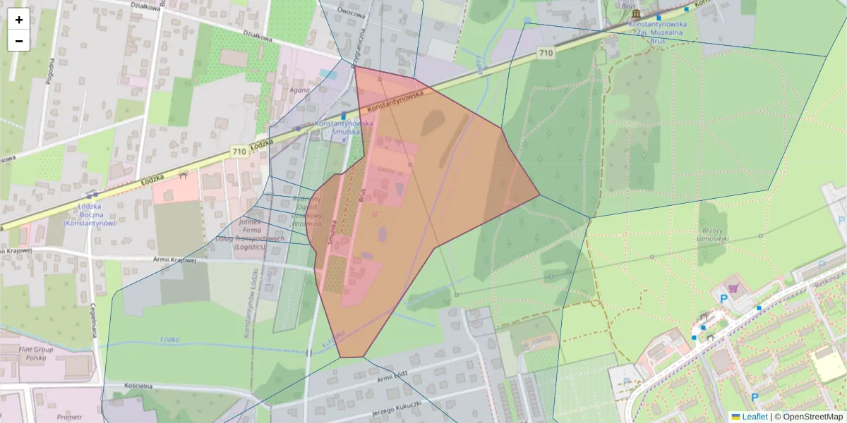Szczegółowa mapa kodu pocztowego 94-313 z granicami, sąsiednimi kodami pocztowymi i urzędami pocztowymi