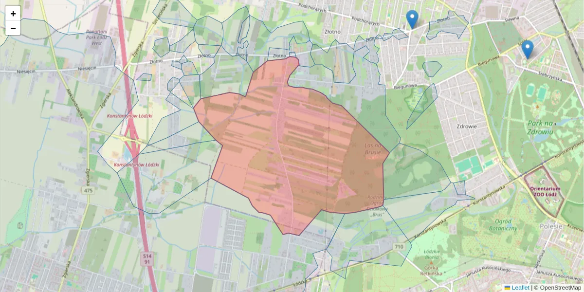 Szczegółowa mapa kodu pocztowego 94-314 z granicami, sąsiednimi kodami pocztowymi i urzędami pocztowymi