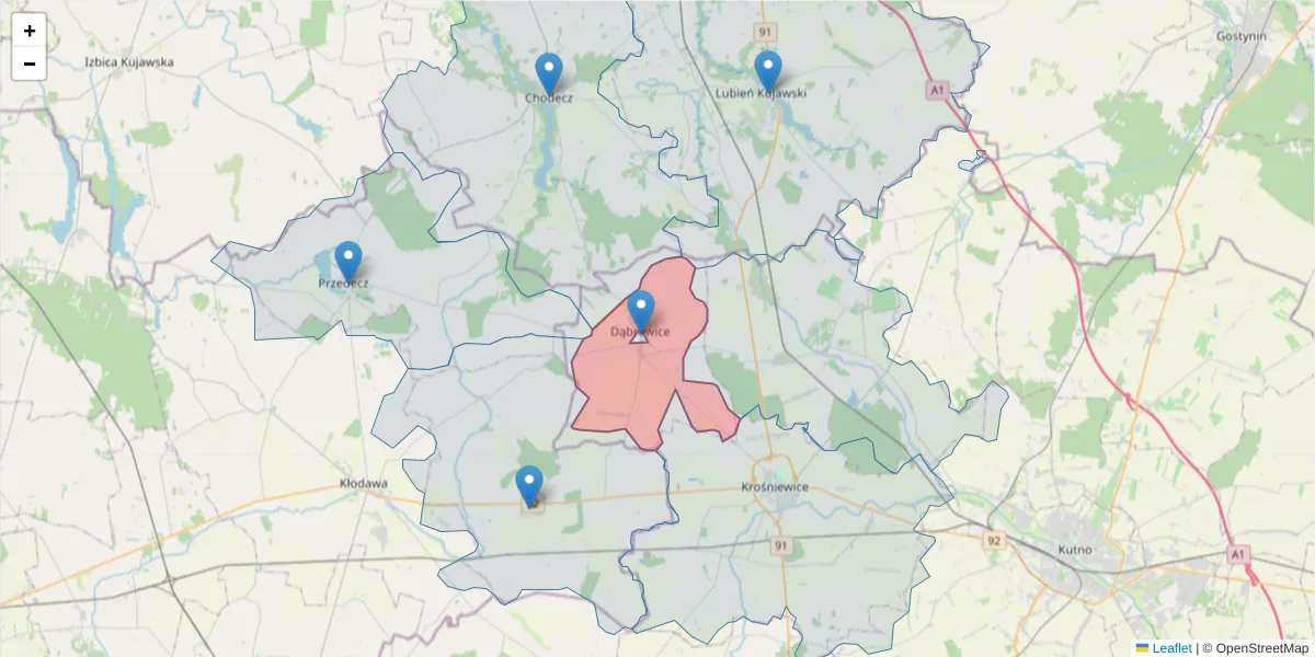 Szczegółowa mapa kodu pocztowego 99-352 z granicami, sąsiednimi kodami pocztowymi i urzędami pocztowymi