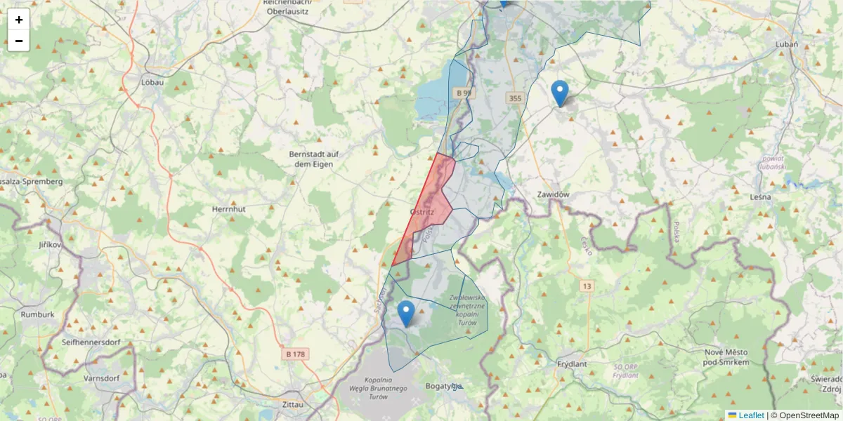 Szczegółowa mapa kodu pocztowego 02899 z granicami, sąsiednimi kodami pocztowymi i urzędami pocztowymi