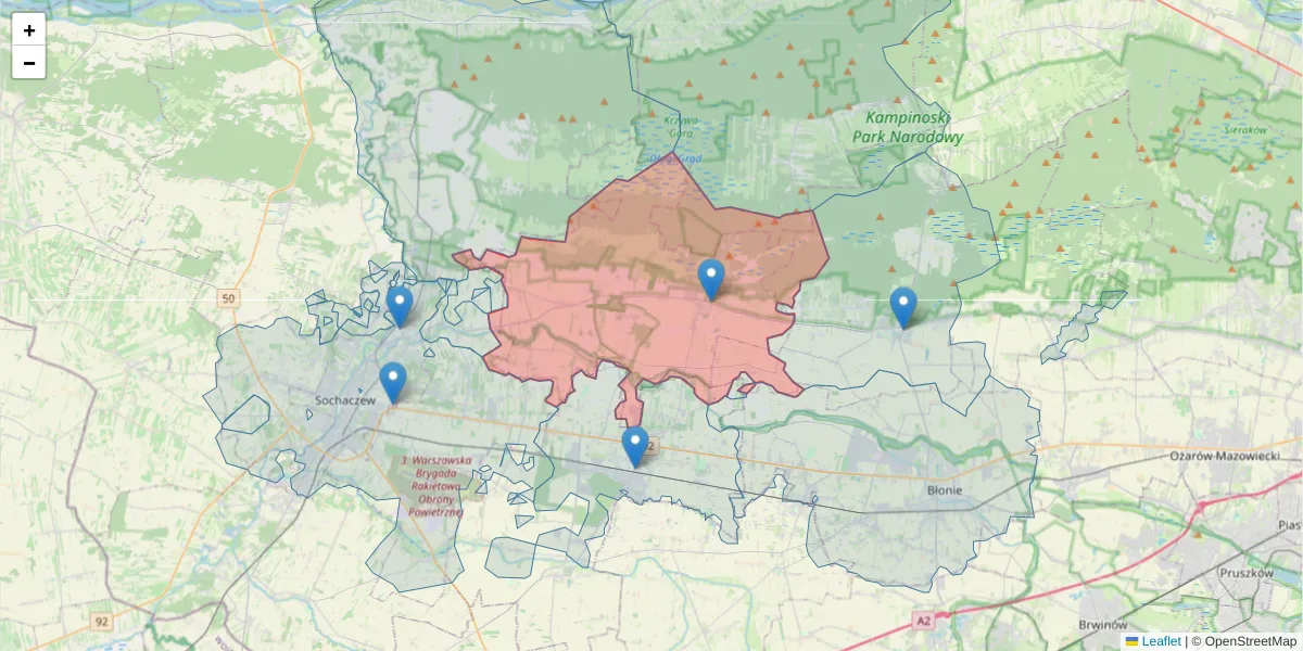 Szczegółowa mapa kodu pocztowego 05-085 z granicami, sąsiednimi kodami pocztowymi i urzędami pocztowymi