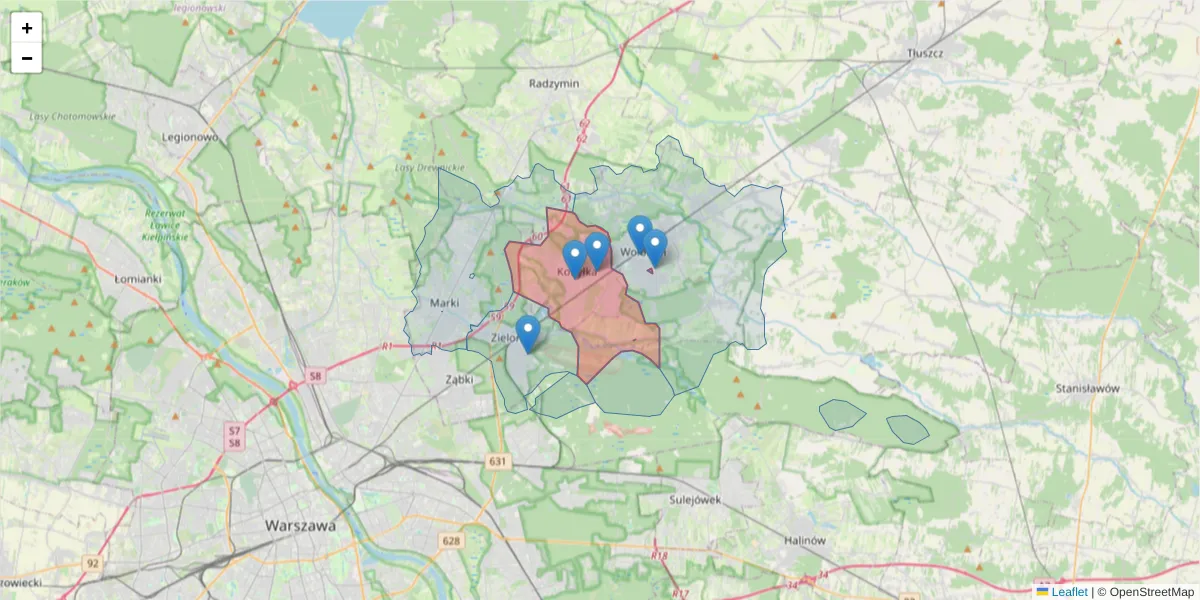Szczegółowa mapa kodu pocztowego 05-230 z granicami, sąsiednimi kodami pocztowymi i urzędami pocztowymi