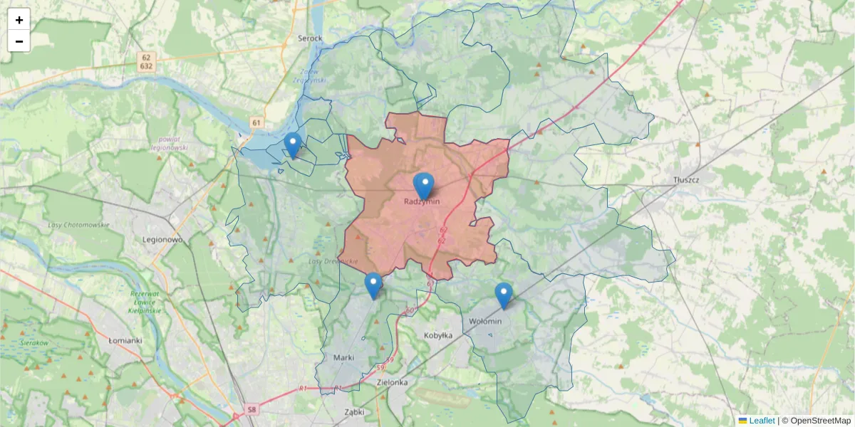 Szczegółowa mapa kodu pocztowego 05-250 z granicami, sąsiednimi kodami pocztowymi i urzędami pocztowymi