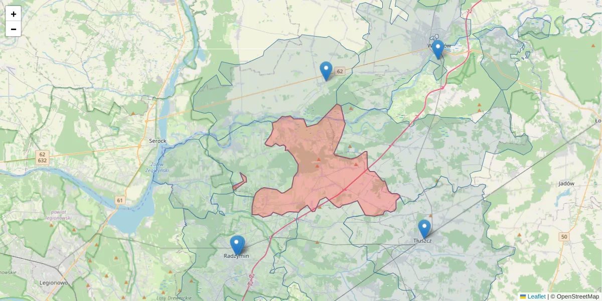 Szczegółowa mapa kodu pocztowego 05-252 z granicami, sąsiednimi kodami pocztowymi i urzędami pocztowymi