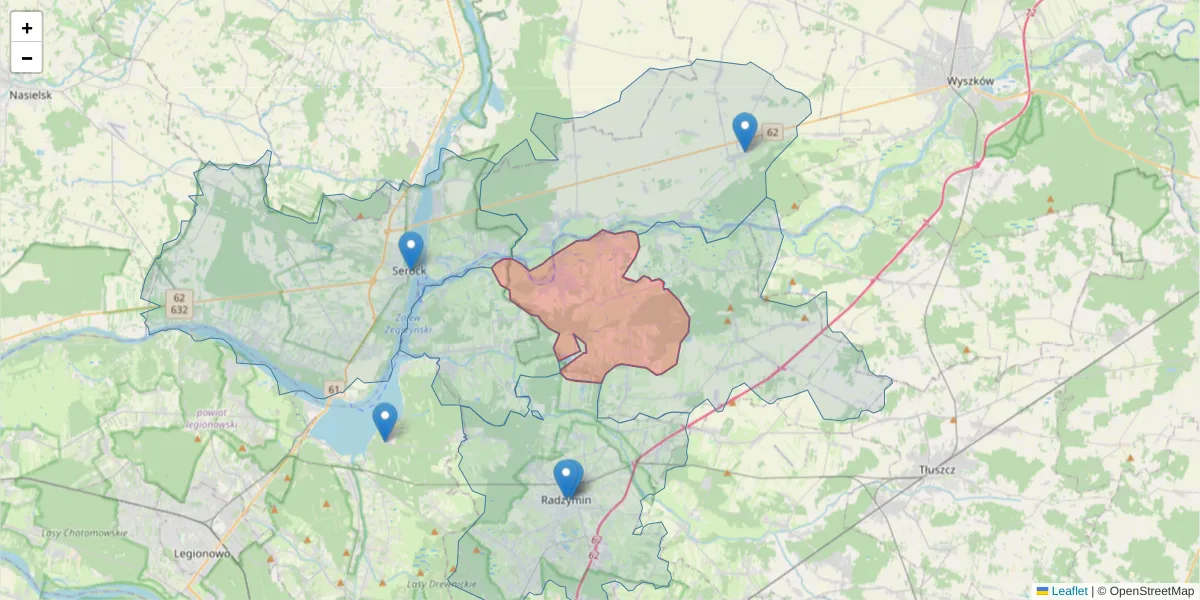Szczegółowa mapa kodu pocztowego 05-254 z granicami, sąsiednimi kodami pocztowymi i urzędami pocztowymi