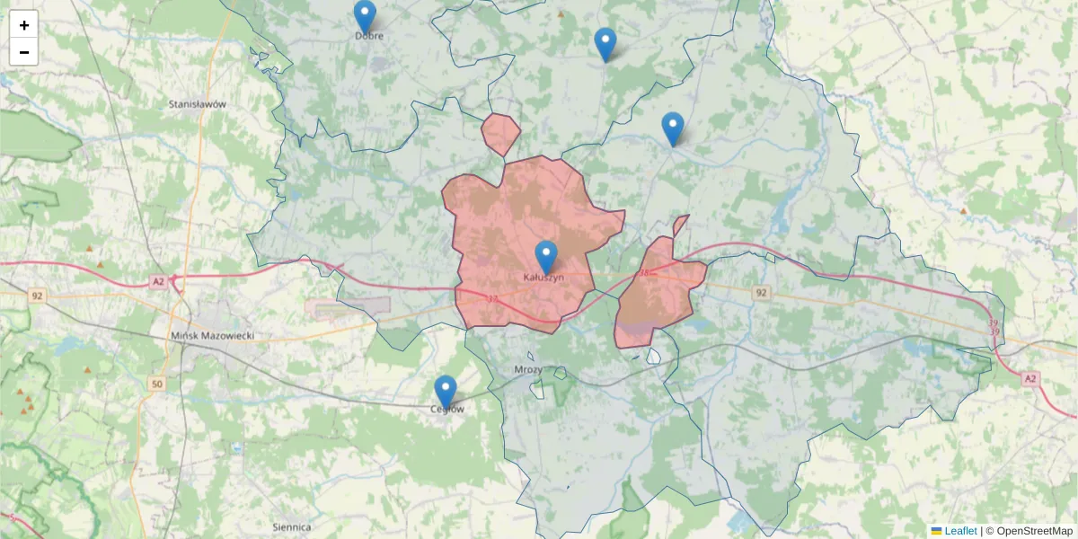 Szczegółowa mapa kodu pocztowego 05-310 z granicami, sąsiednimi kodami pocztowymi i urzędami pocztowymi