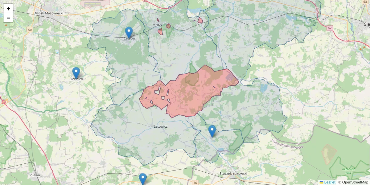 Szczegółowa mapa kodu pocztowego 05-317 z granicami, sąsiednimi kodami pocztowymi i urzędami pocztowymi