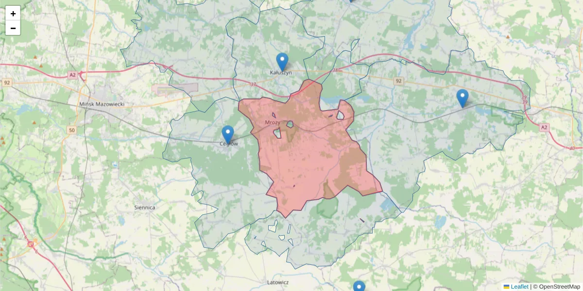 Szczegółowa mapa kodu pocztowego 05-320 z granicami, sąsiednimi kodami pocztowymi i urzędami pocztowymi