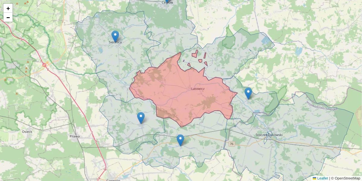 Szczegółowa mapa kodu pocztowego 05-334 z granicami, sąsiednimi kodami pocztowymi i urzędami pocztowymi