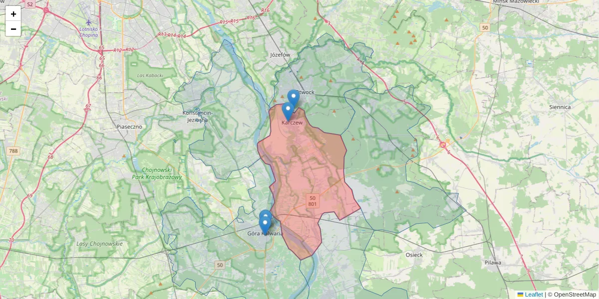 Szczegółowa mapa kodu pocztowego 05-480 z granicami, sąsiednimi kodami pocztowymi i urzędami pocztowymi