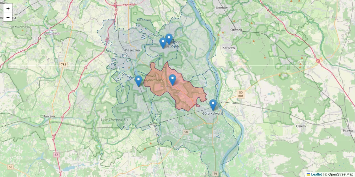 Szczegółowa mapa kodu pocztowego 05-532 z granicami, sąsiednimi kodami pocztowymi i urzędami pocztowymi