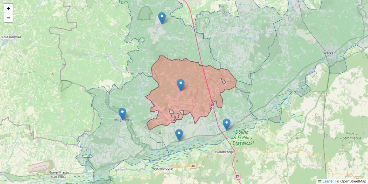 Szczegółowa mapa kodu pocztowego 05-610 z granicami, sąsiednimi kodami pocztowymi i urzędami pocztowymi