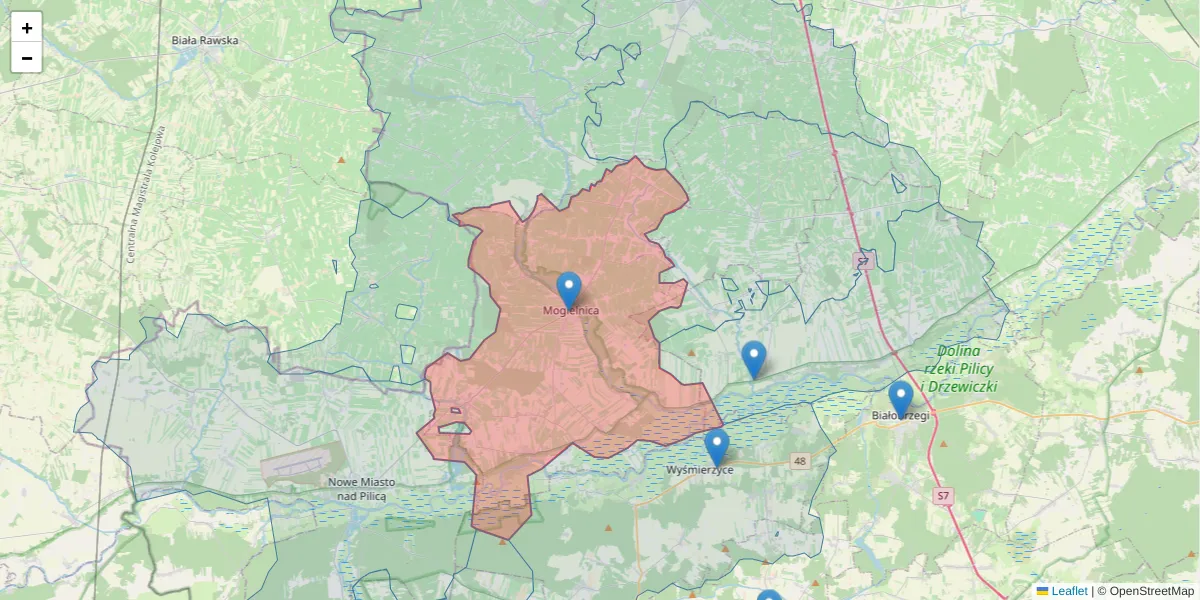 Szczegółowa mapa kodu pocztowego 05-640 z granicami, sąsiednimi kodami pocztowymi i urzędami pocztowymi