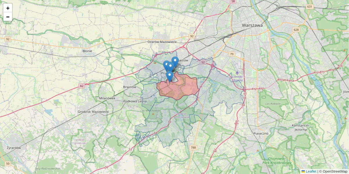 Szczegółowa mapa kodu pocztowego 05-806 z granicami, sąsiednimi kodami pocztowymi i urzędami pocztowymi