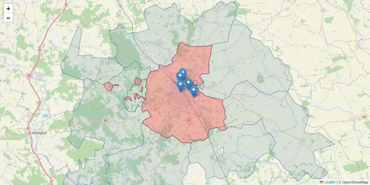 Szczegółowa mapa kodu pocztowego 06-400 z granicami, sąsiednimi kodami pocztowymi i urzędami pocztowymi