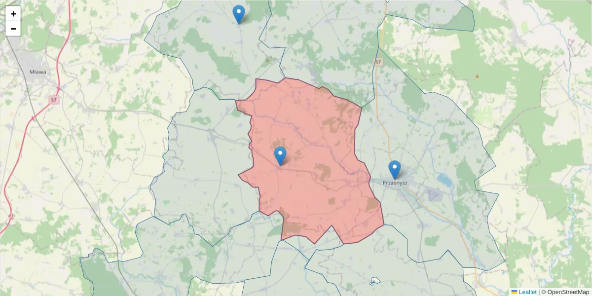 Szczegółowa mapa kodu pocztowego 06-415 z granicami, sąsiednimi kodami pocztowymi i urzędami pocztowymi