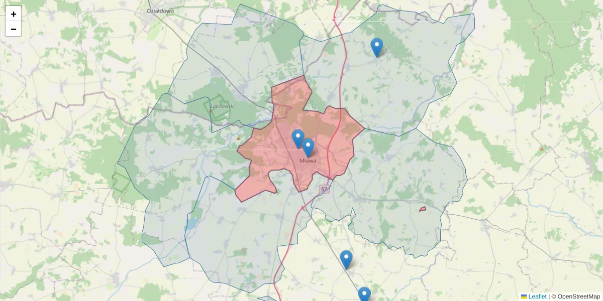 Szczegółowa mapa kodu pocztowego 06-500 z granicami, sąsiednimi kodami pocztowymi i urzędami pocztowymi