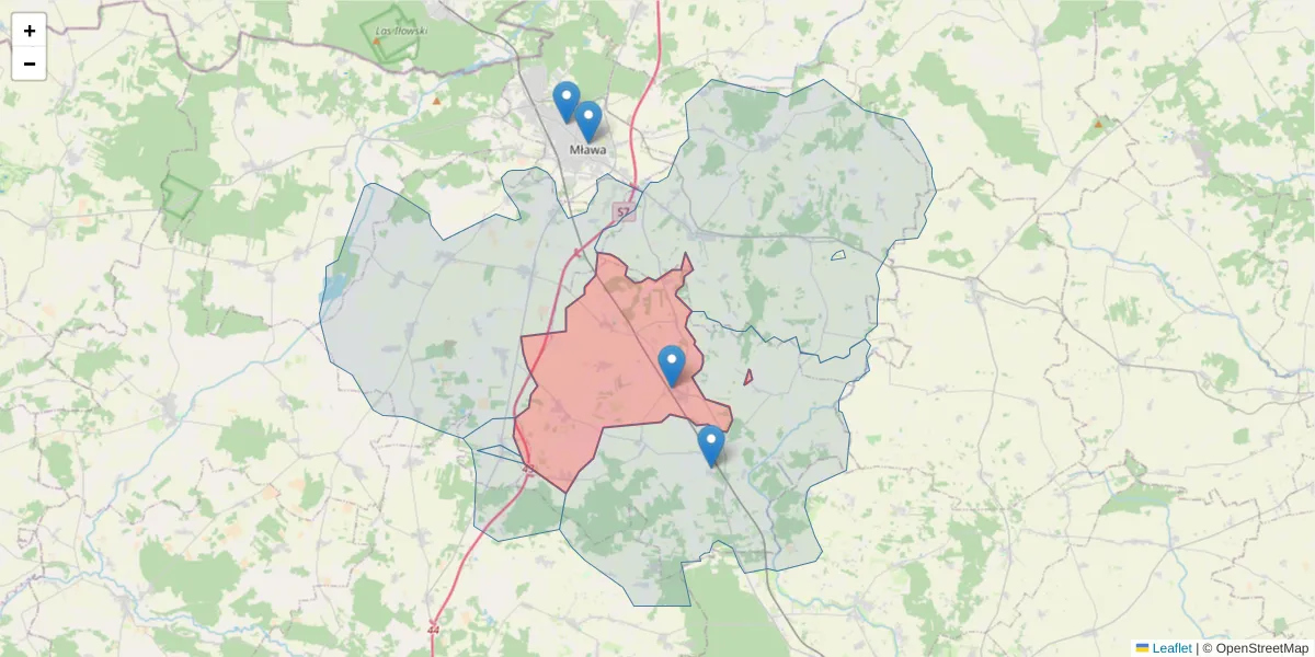 Szczegółowa mapa kodu pocztowego 06-561 z granicami, sąsiednimi kodami pocztowymi i urzędami pocztowymi
