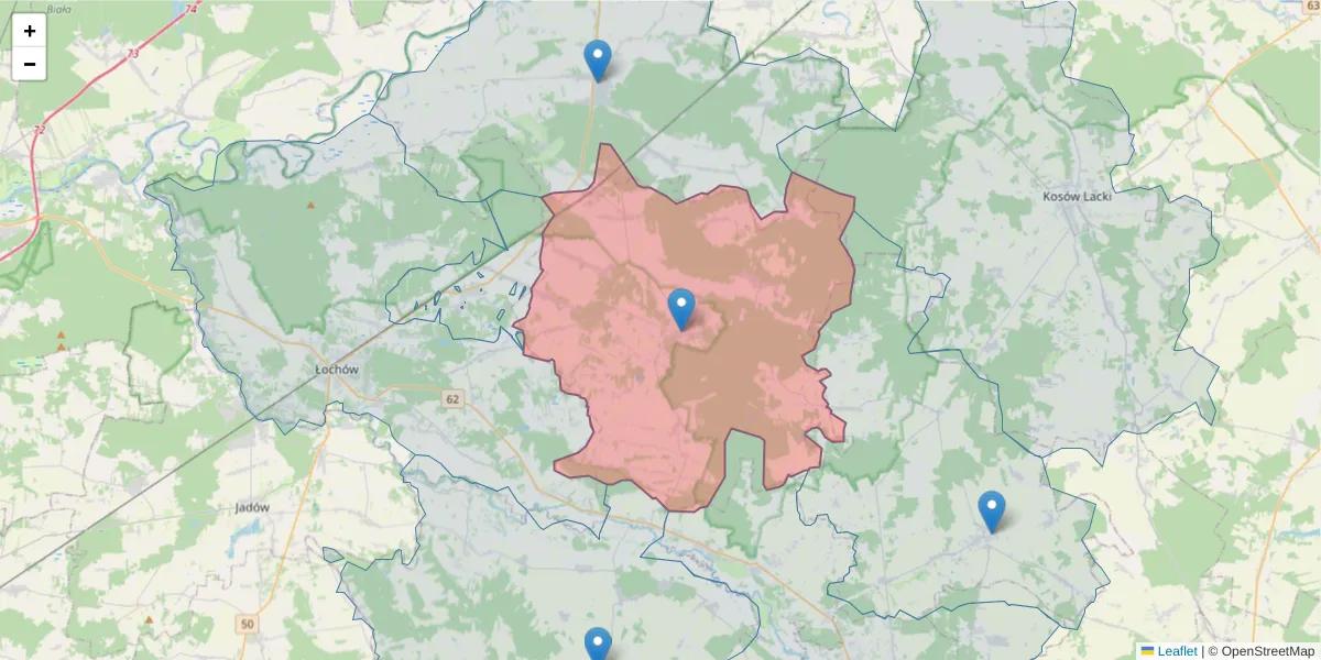 Szczegółowa mapa kodu pocztowego 07-104 z granicami, sąsiednimi kodami pocztowymi i urzędami pocztowymi