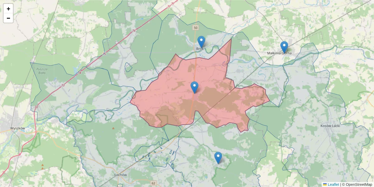 Szczegółowa mapa kodu pocztowego 07-140 z granicami, sąsiednimi kodami pocztowymi i urzędami pocztowymi