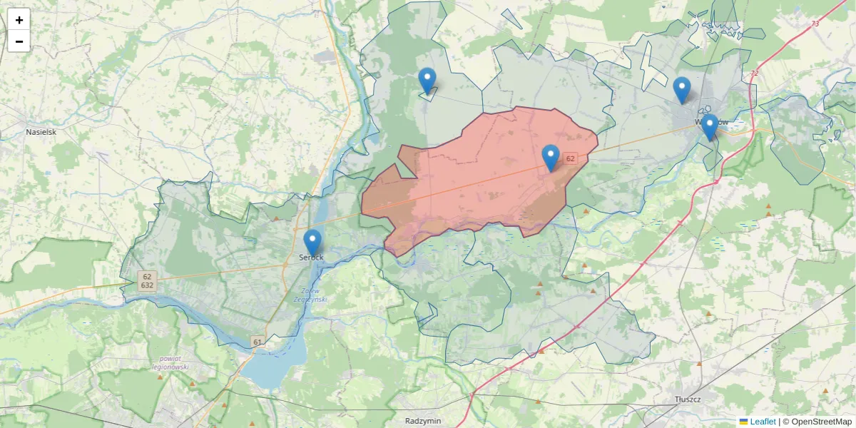 Szczegółowa mapa kodu pocztowego 07-203 z granicami, sąsiednimi kodami pocztowymi i urzędami pocztowymi