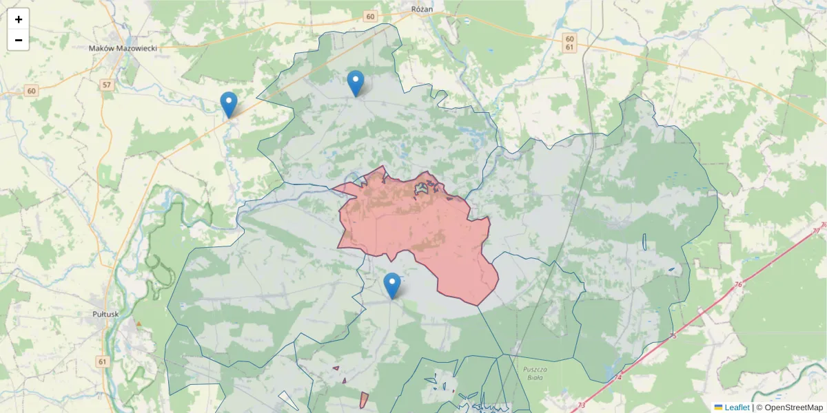 Szczegółowa mapa kodu pocztowego 07-207 z granicami, sąsiednimi kodami pocztowymi i urzędami pocztowymi