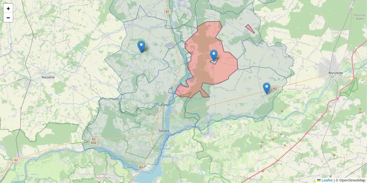 Szczegółowa mapa kodu pocztowego 07-217 z granicami, sąsiednimi kodami pocztowymi i urzędami pocztowymi