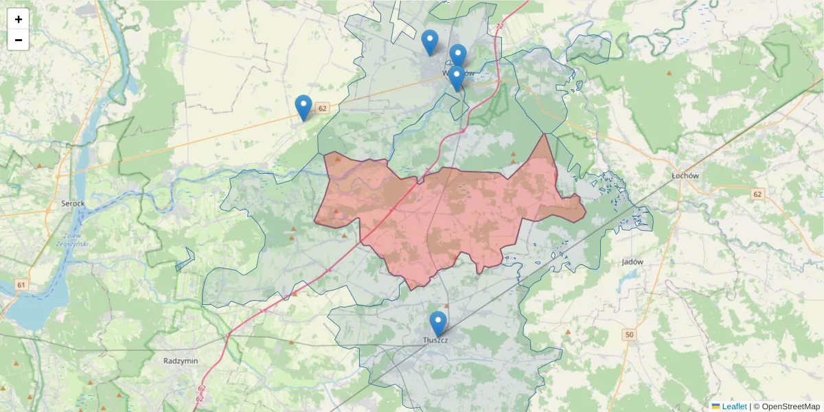 Szczegółowa mapa kodu pocztowego 07-230 z granicami, sąsiednimi kodami pocztowymi i urzędami pocztowymi