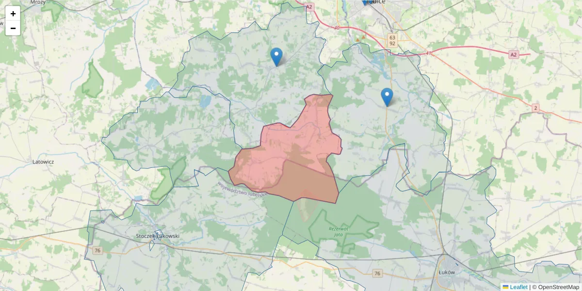Szczegółowa mapa kodu pocztowego 08-113 z granicami, sąsiednimi kodami pocztowymi i urzędami pocztowymi
