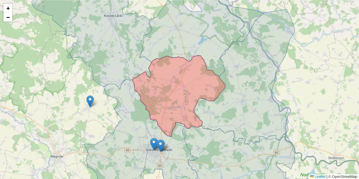 Szczegółowa mapa kodu pocztowego 08-331 z granicami, sąsiednimi kodami pocztowymi i urzędami pocztowymi